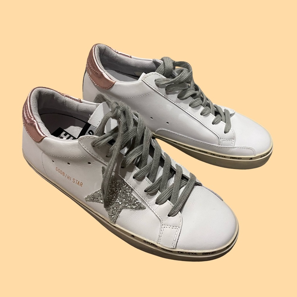 Golden Goose White Sneakers with Glitter Star